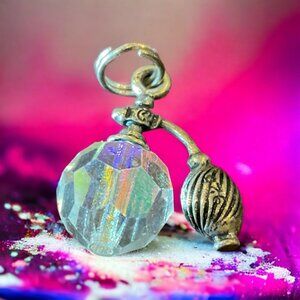 Vintage 925 Silver Crystal Perfume Bottle Charm Pendant Charm Art Deco Design